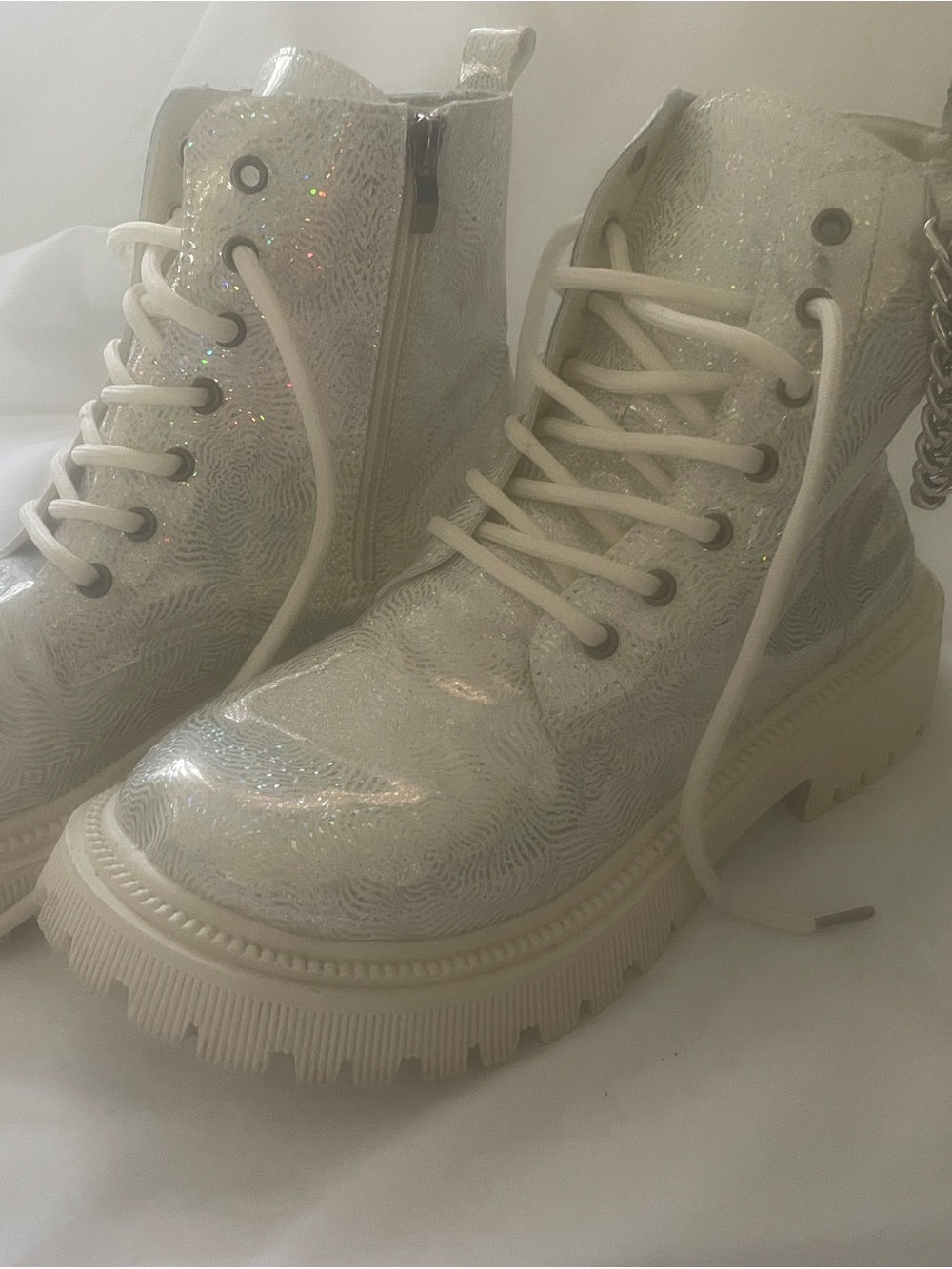 Women's Iridescent White Combat Boots